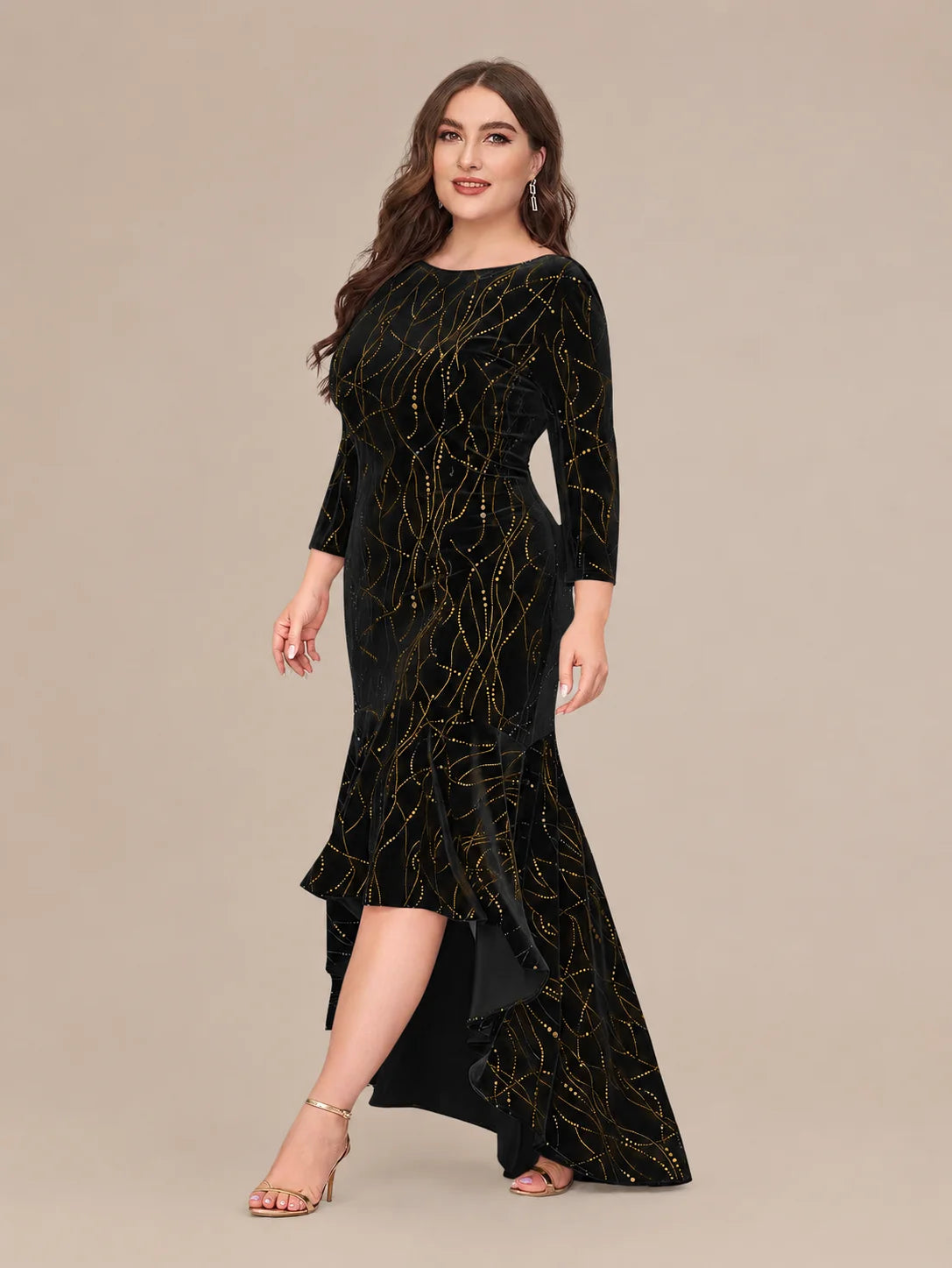 Plus Size Velvet Mermaid High-Low Evening Dress | Oyese