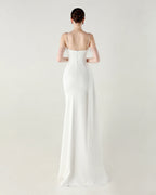 Strapless Beaded Chain Strap Ruched Mermaid Gown | Oyese