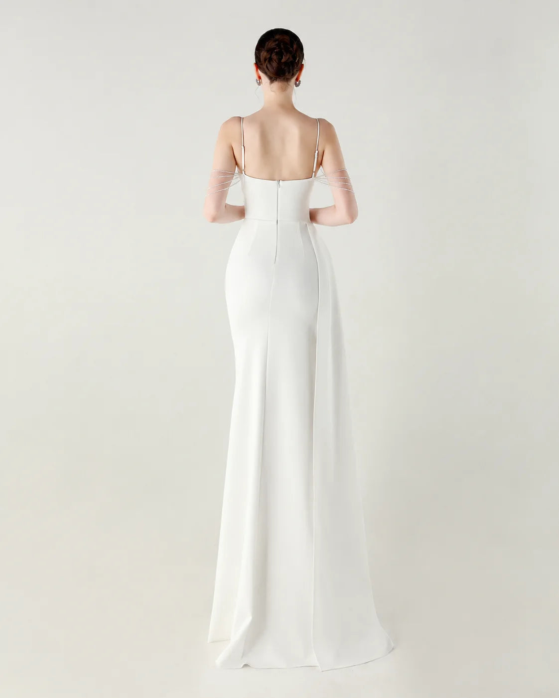 Strapless Beaded Chain Strap Ruched Mermaid Gown | Oyese