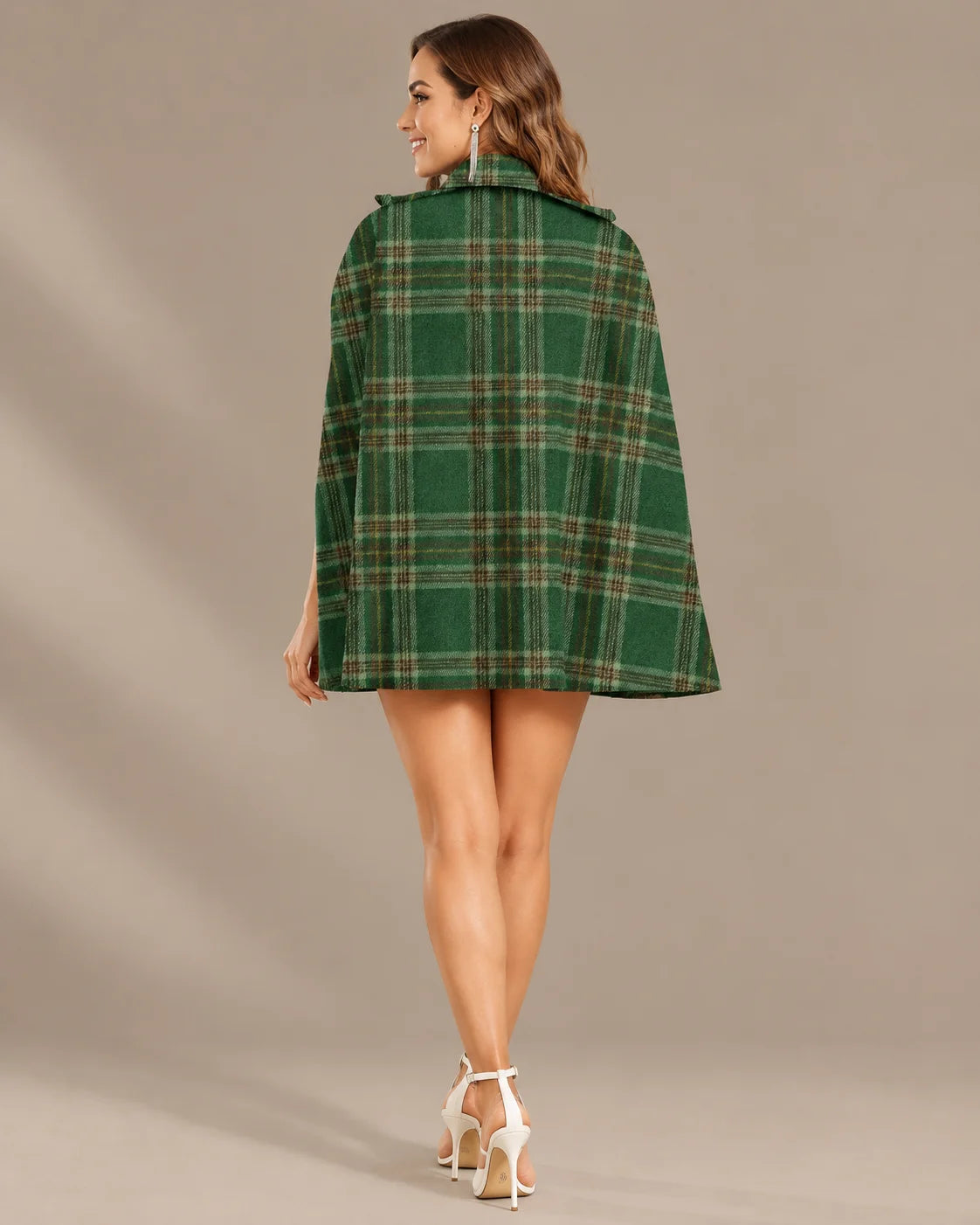 Plaid Double-Breasted Button Front Cape Coat | Oyese