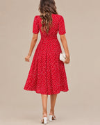 Polka Dot Tie Waist Fit-and-Flare Midi Dress | Oyese