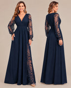 Plus Size Deep V Lace Sleeve Slit Maxi Gown | Oyese