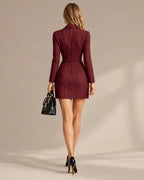 Pinstripe Double-Breasted Long Sleeve Blazer Mini Dress | Oyese