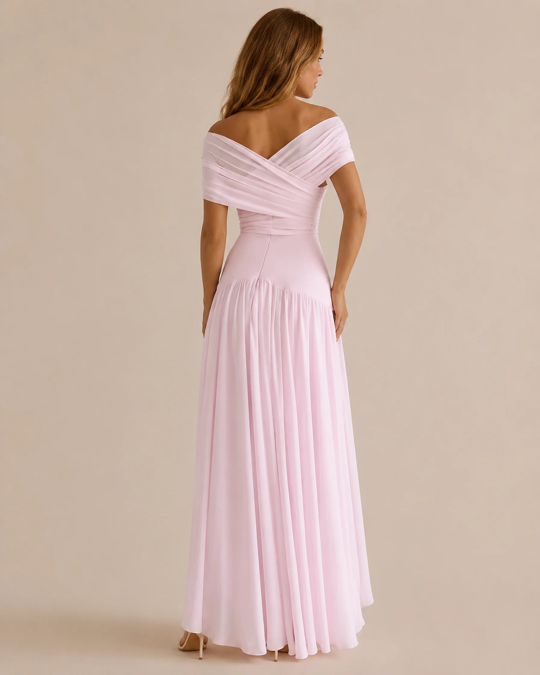 Off-Shoulder Cross Draped Pleated Maxi Dress – Grecian Formal Gown | Oyese