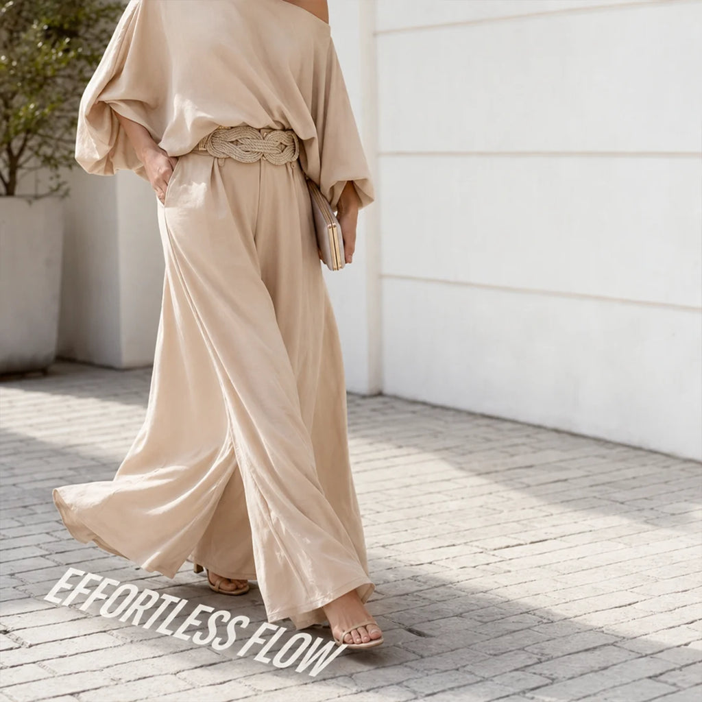 Satin Flow Off-Shoulder Two-Piece Set