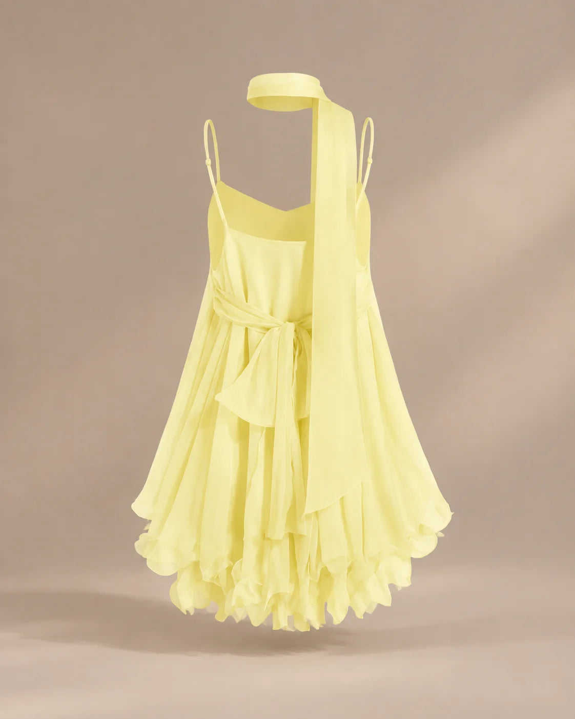 Chiffon Cami Mini Dress with Neck Scarf – Loose Ruffle Hem Party Dress | Oyese