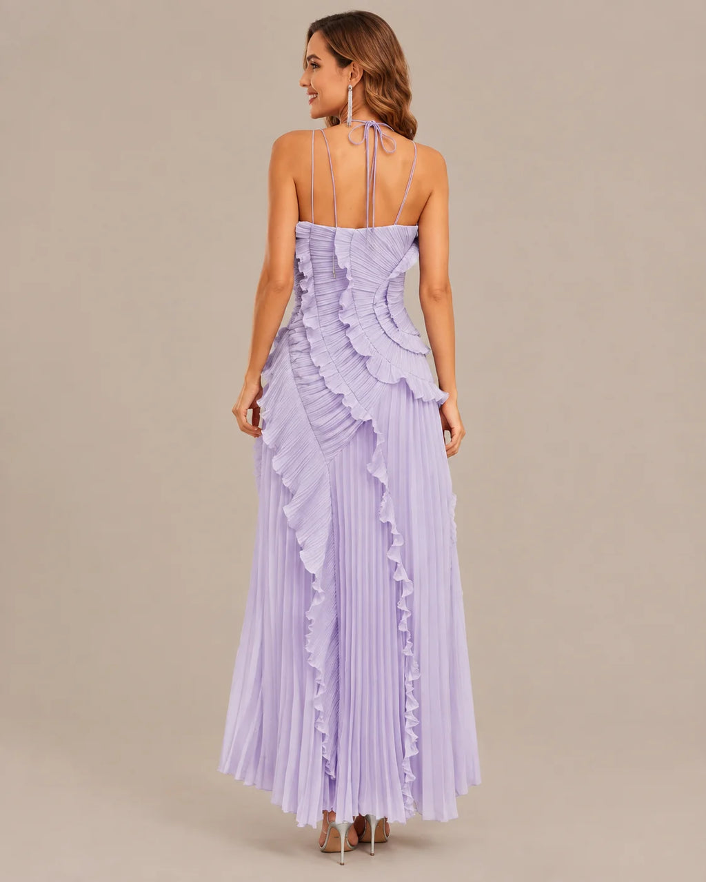 One-Shoulder Draped Ruffle High-Low Maxi Gown | Oyese