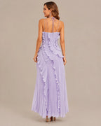 One-Shoulder Draped Ruffle High-Low Maxi Gown | Oyese