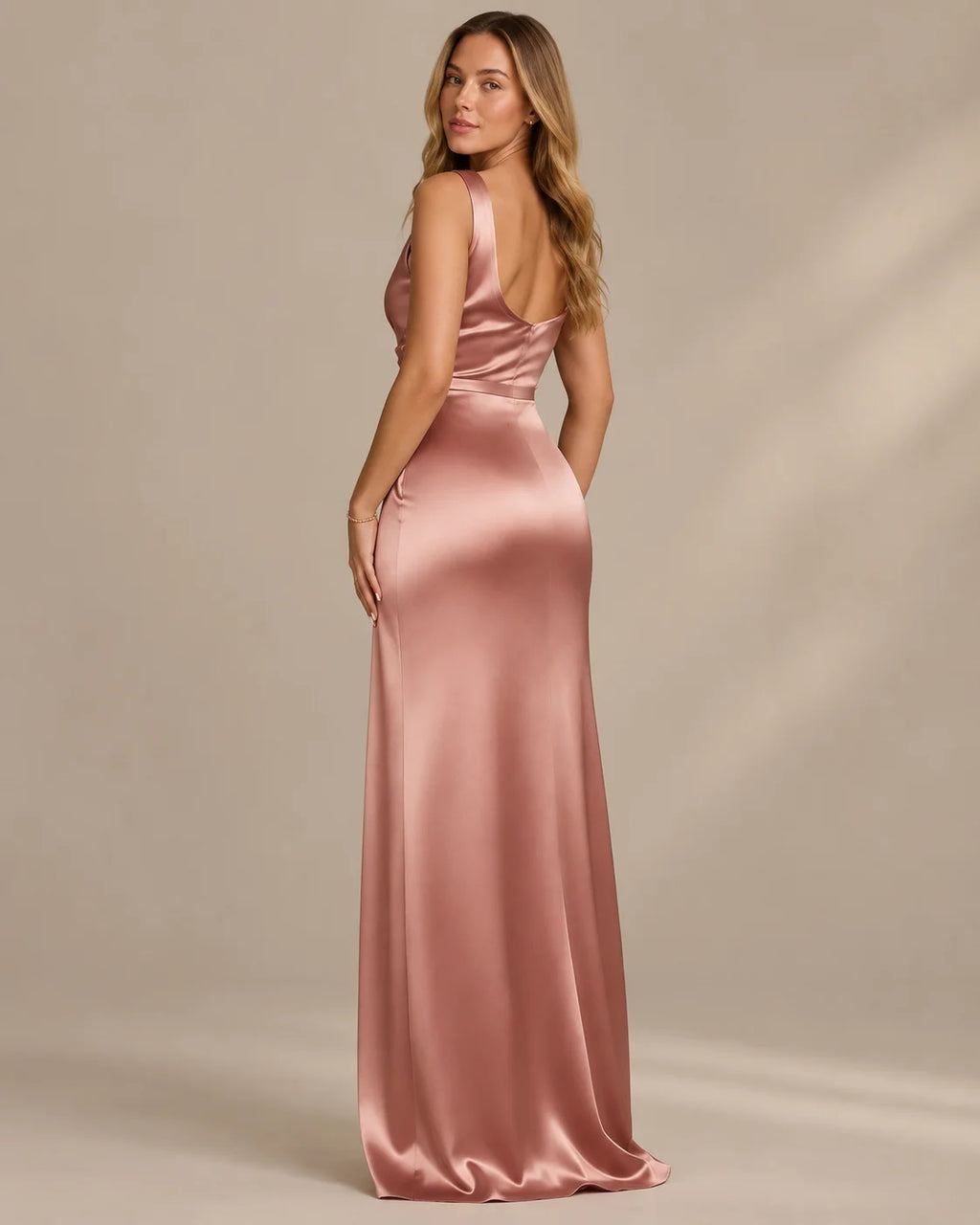 Satin Cowl Neck Ruched Maxi Dress – High Slit Evening Gown | Oyese