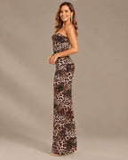 Watercolor Floral Strapless Top and Maxi Skirt Two Piece Set | Oyese