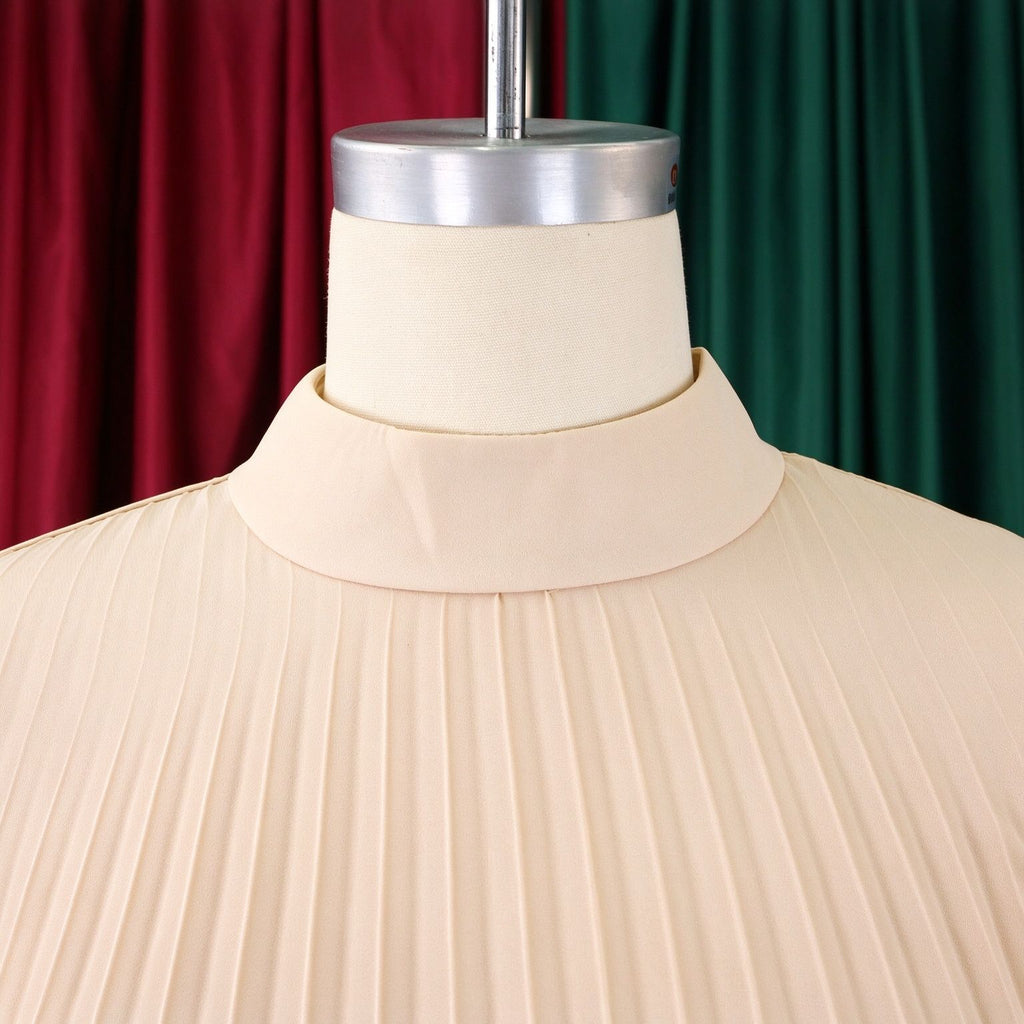 Mock Neck Pleated Chiffon Cape Shift Dress | Oyese