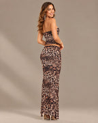 Watercolor Floral Strapless Top and Maxi Skirt Two Piece Set | Oyese