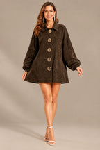 Women's Suede-Look Lapel Coat with Gold Buttons | Oyese