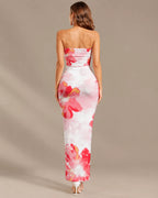 Watercolor Floral Strapless Top and Maxi Skirt Two Piece Set | Oyese