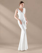 V-Neck 3D Floral Shoulder Beaded Mermaid Evening Gown | Oyese