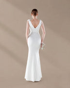 V-Neck 3D Floral Shoulder Beaded Mermaid Evening Gown | Oyese