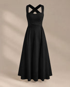 Square Neck Halter Wrap Waist Midi Dress – A-Line Summer Wedding Guest Dress | Oyese