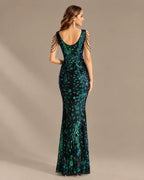 V-Neck Floral Sequin Embroidered Mermaid Evening Gown | Oyese