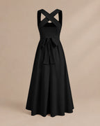 Square Neck Halter Wrap Waist Midi Dress – A-Line Summer Wedding Guest Dress | Oyese