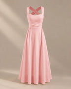 Square Neck Halter Wrap Waist Midi Dress – A-Line Summer Wedding Guest Dress | Oyese