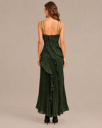 One-Shoulder Draped Ruffle High-Low Maxi Gown | Oyese