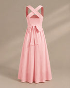 Square Neck Halter Wrap Waist Midi Dress – A-Line Summer Wedding Guest Dress | Oyese