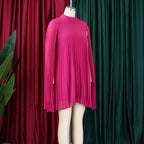 Mock Neck Pleated Chiffon Cape Shift Dress | Oyese