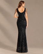 V-Neck Floral Sequin Embroidered Mermaid Evening Gown | Oyese