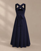 Square Neck Halter Wrap Waist Midi Dress – A-Line Summer Wedding Guest Dress | Oyese