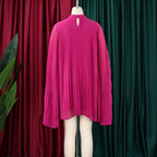 Mock Neck Pleated Chiffon Cape Shift Dress | Oyese