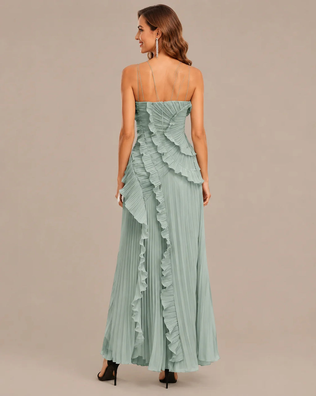 One-Shoulder Draped Ruffle High-Low Maxi Gown | Oyese