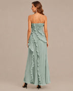 One-Shoulder Draped Ruffle High-Low Maxi Gown | Oyese
