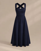 Square Neck Halter Wrap Waist Midi Dress – A-Line Summer Wedding Guest Dress | Oyese