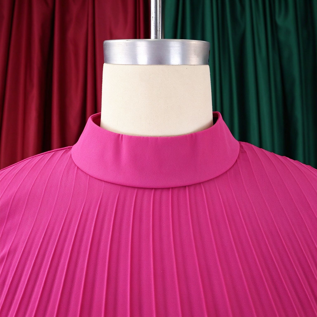 Mock Neck Pleated Chiffon Cape Shift Dress | Oyese