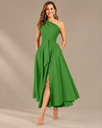 One-Shoulder Cap Sleeve Belted Fit and Flare Midi Dress | Oyese