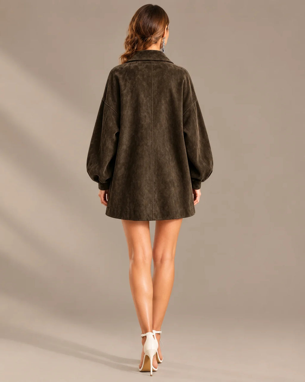 Women's Suede-Look Lapel Coat with Gold Buttons | Oyese
