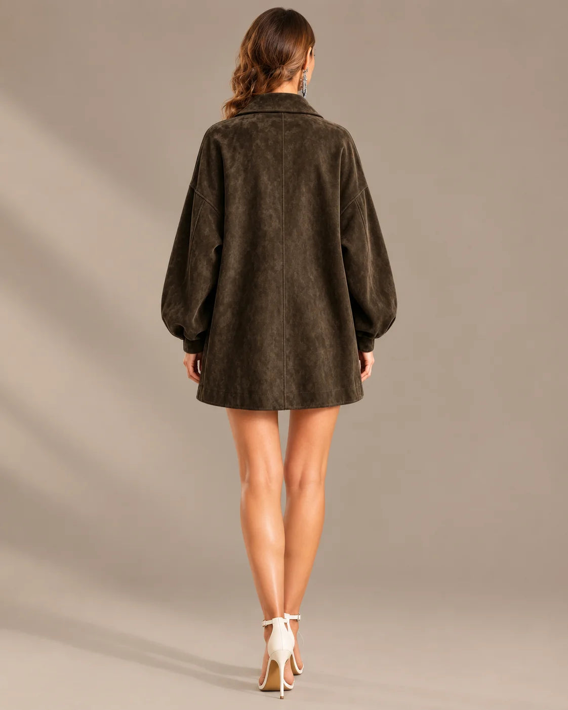 Women's Suede-Look Lapel Coat with Gold Buttons | Oyese