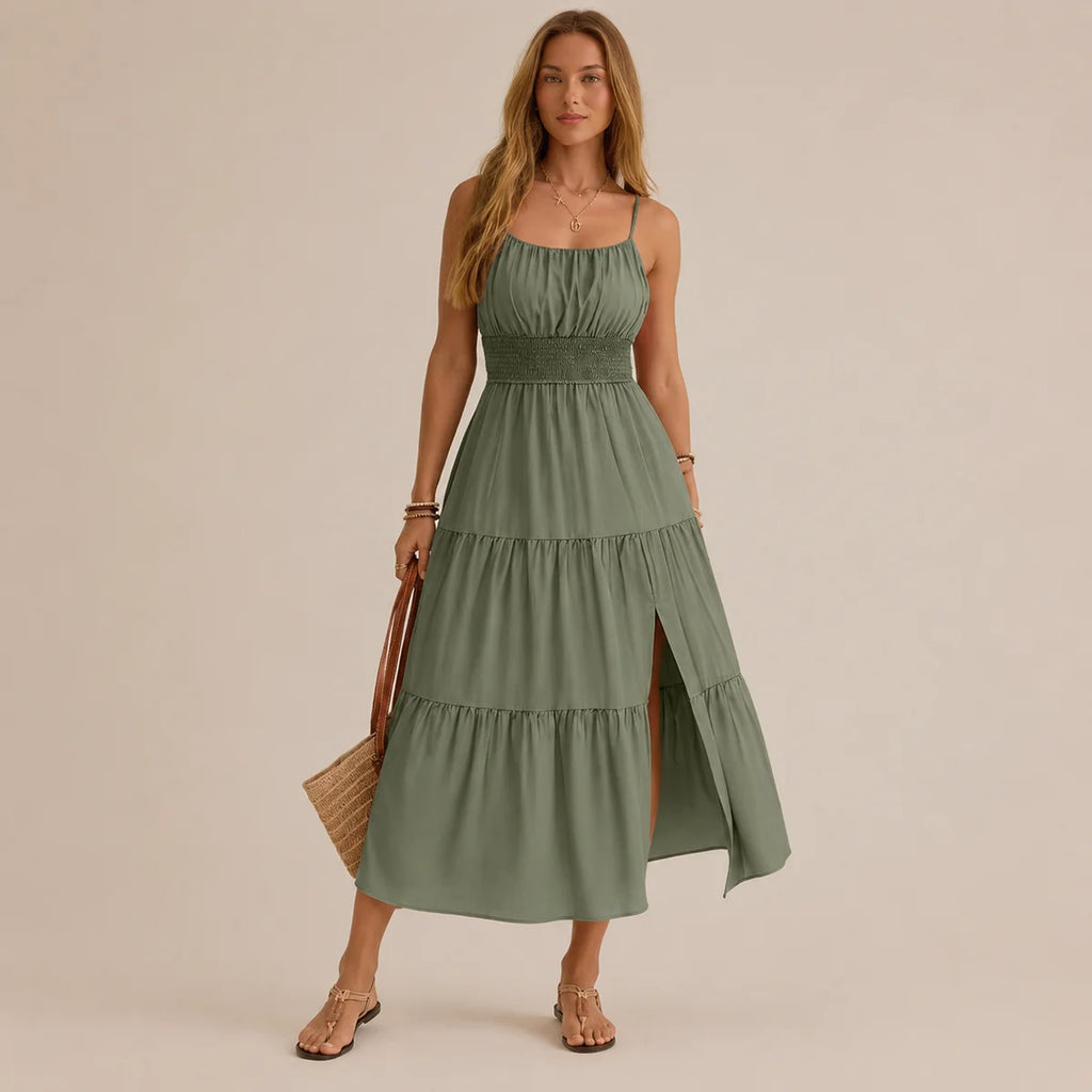 Pleated Solid Color Slim Dress