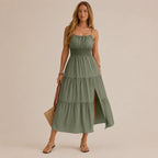 Pleated Solid Color Slim Dress