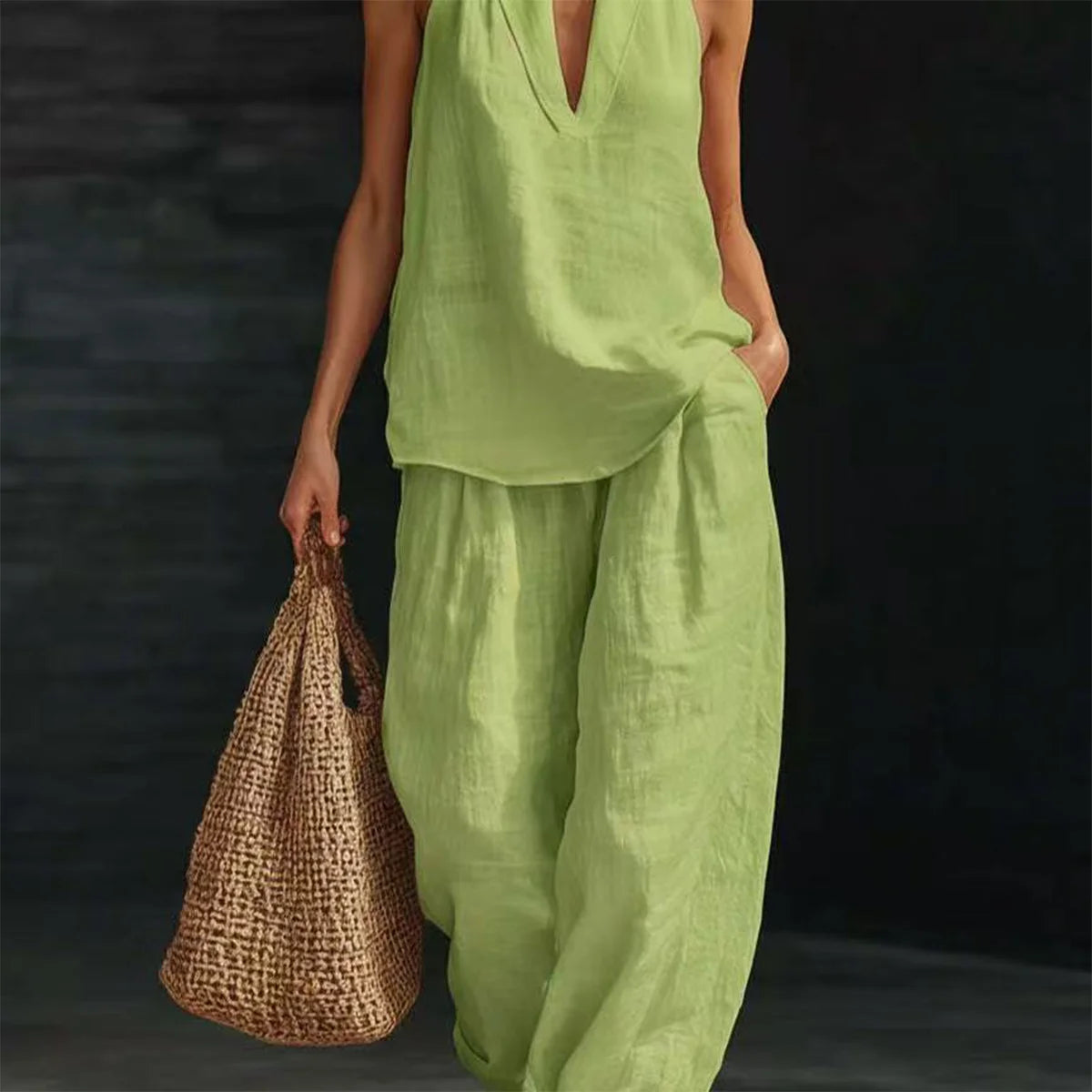 Women's 2-Piece Bamboo Linen Halter Set