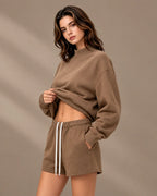 Oversized Mock Neck Fleece-Lined Pullover Sweatshirt | Oyese