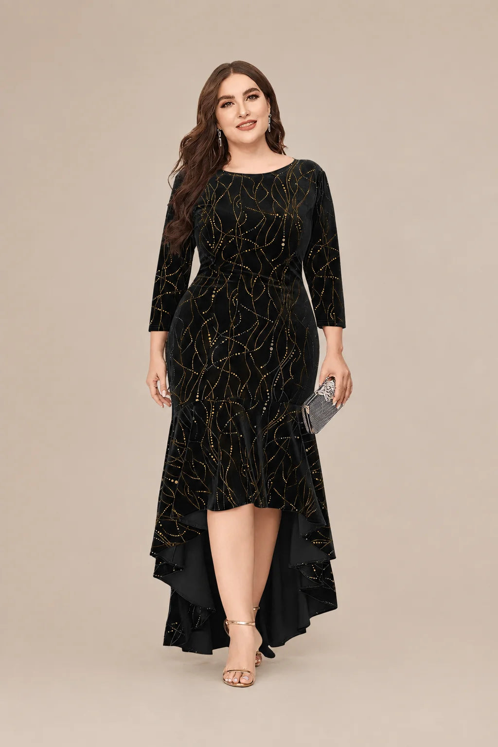 Plus Size Velvet Mermaid High-Low Evening Dress | Oyese