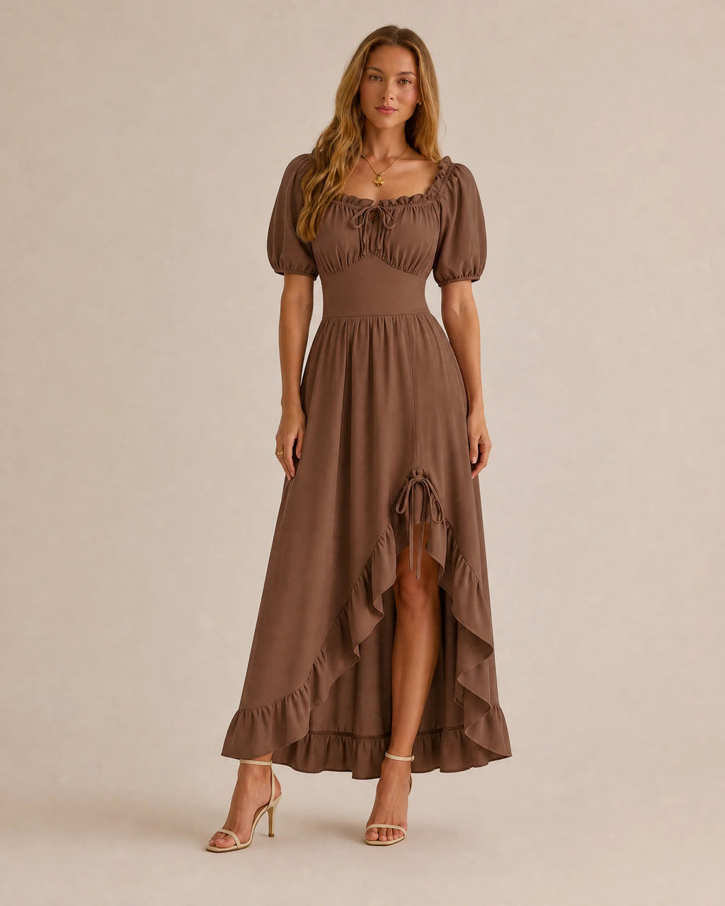 Off-Shoulder Corset Puff Sleeve Ruffle Maxi Dress – Renaissance Style | Oyese