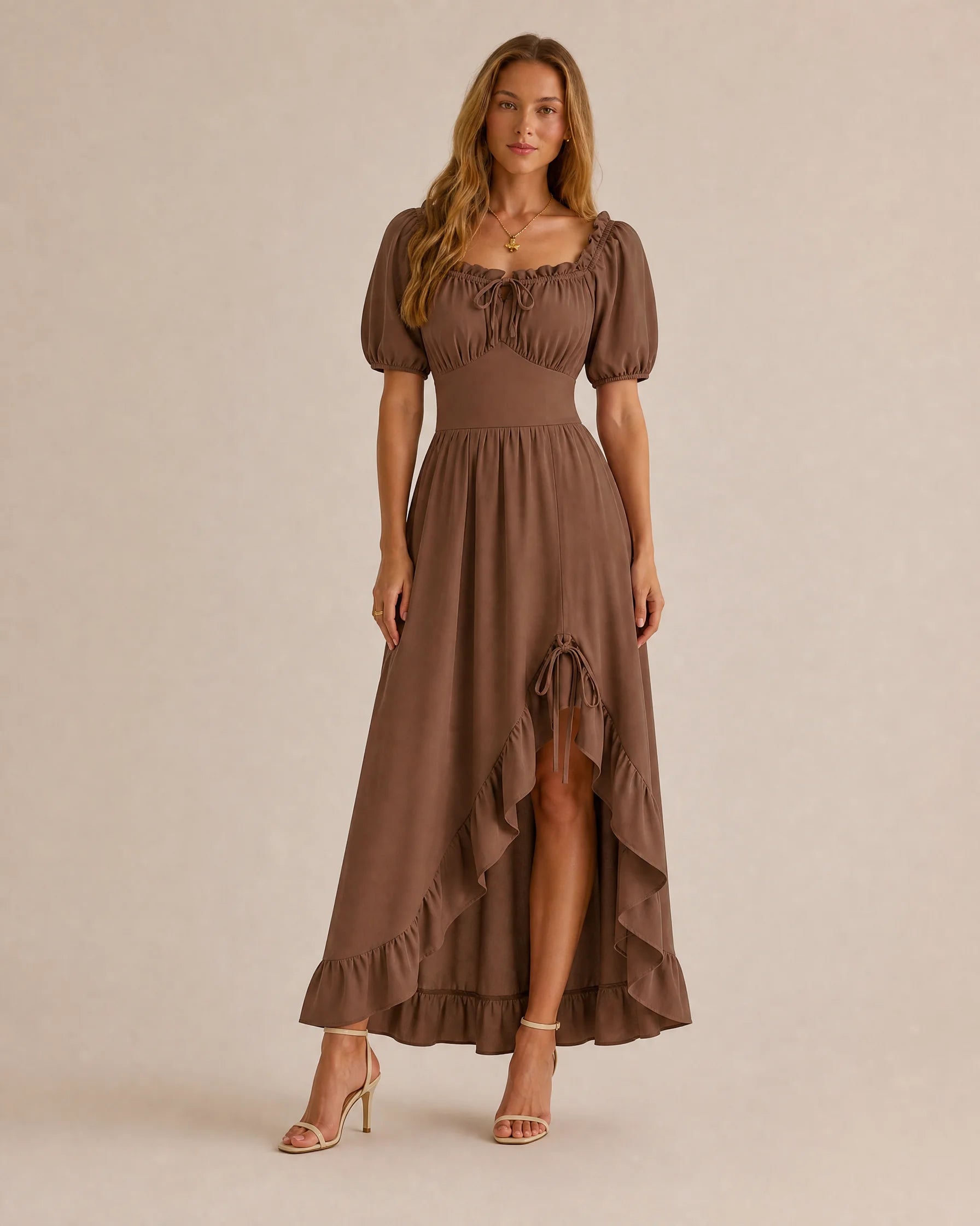 Off-Shoulder Corset Puff Sleeve Ruffle Maxi Dress – Renaissance Style | Oyese
