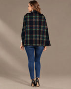Plaid Double-Breasted Button Front Cape Coat | Oyese
