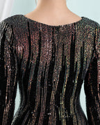 Deep V Long Sleeve Ombre Sequin Mermaid Evening Gown | Oyese
