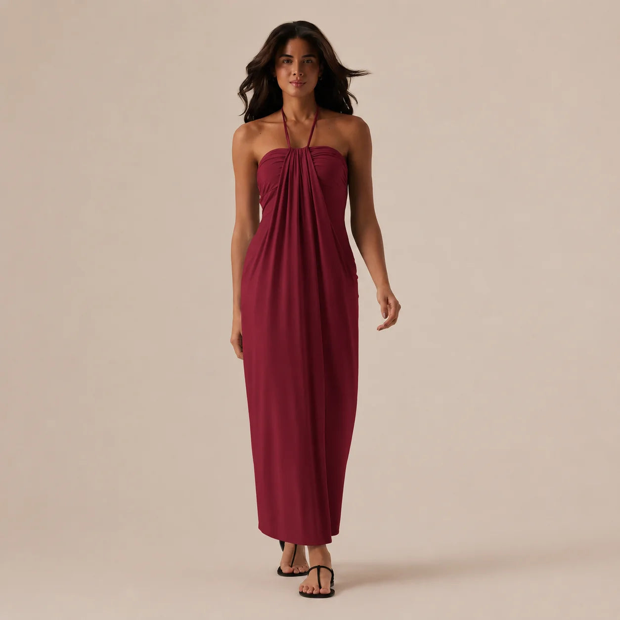 Halter Tie Gathered Maxi Dress with Pockets – Relaxed Summer Drape | Oyese
