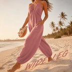 Halter Neck Wide-Leg Jumpsuit in Tropical Print