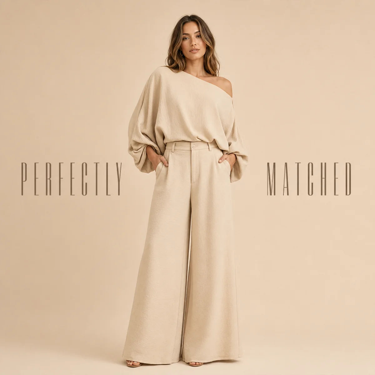 Satin Flow Off-Shoulder Two-Piece Set