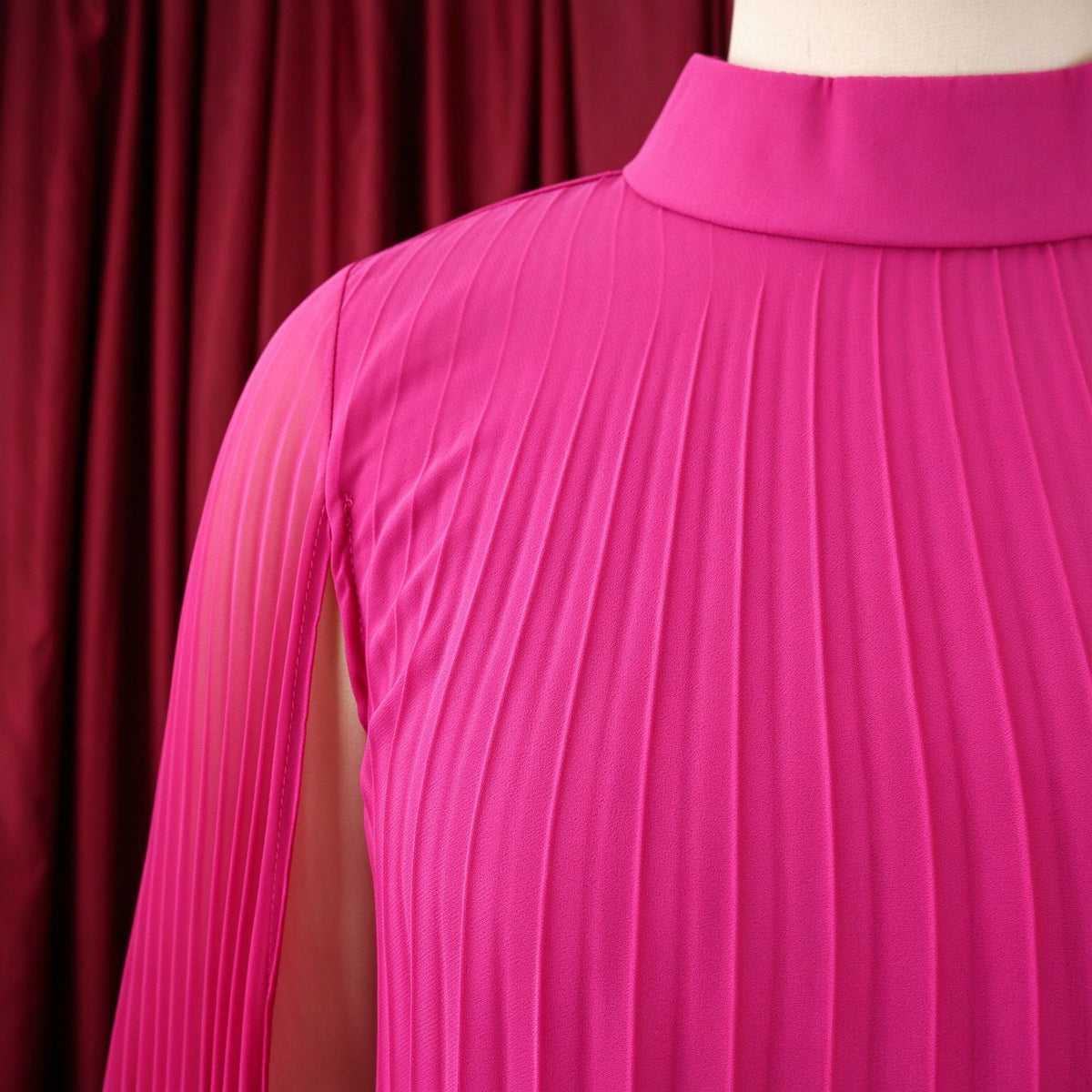 Mock Neck Pleated Chiffon Cape Shift Dress | Oyese